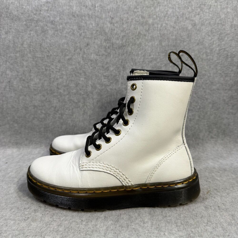 Dr Martens Boots Womens Size 5 Zavala White‎ Leather Lace Up Combat Docs Shoes